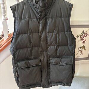 Vintage Eddie Bauer Goose Down Vest – Dark Green Waxed Canvas, Down Fill (Med)
